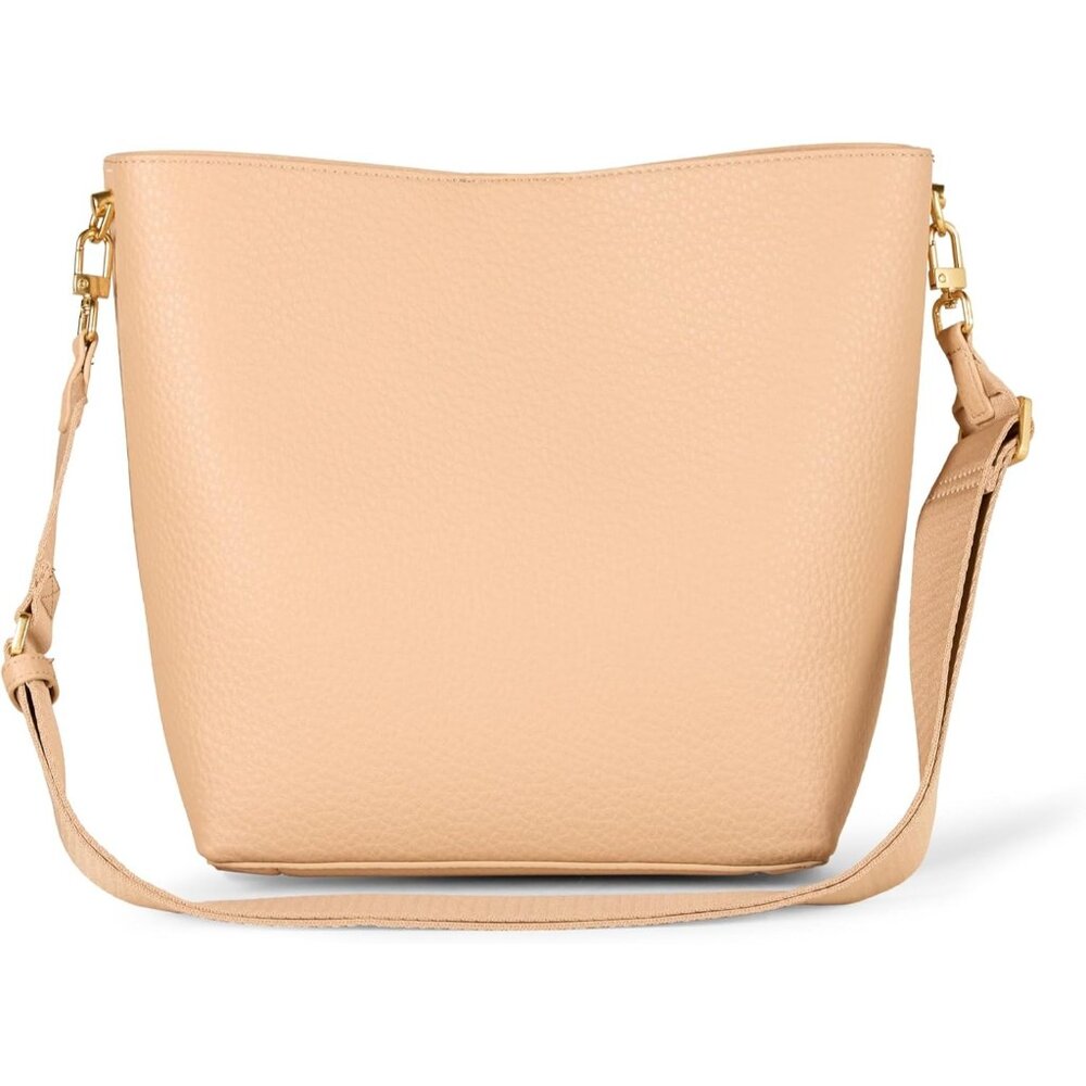 Women's Cream Leather Soft Bucket Tote Crossbody Strap Minimalist Design Handbag